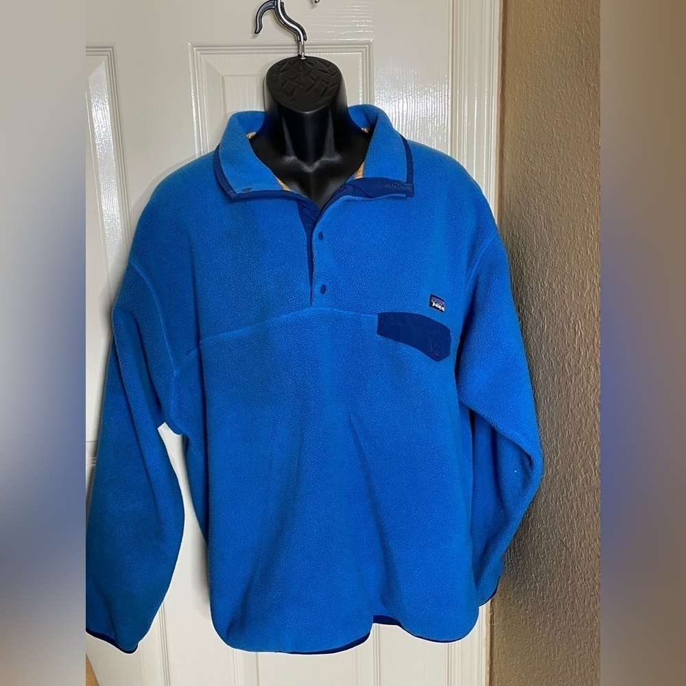 Patagonia Synchilla Snap-T Pullover Fleece Mens Large Blue Teal Sweater      